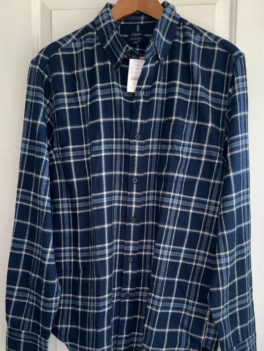 J. Crew NWT Brushed Twill Plaid Long-Sleeve Button-Down Shirt in Navy/White